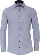 VENTI modern fit overhemd - blauw dessin structuur (contrast) - Strijkvrij - Boordmaat: 40