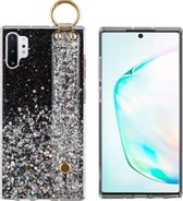 BackCover met handige Strap en Ring - Telefoonhoesje - Hoesje voor Samsung Note 10 Plus - Zwart met glitter