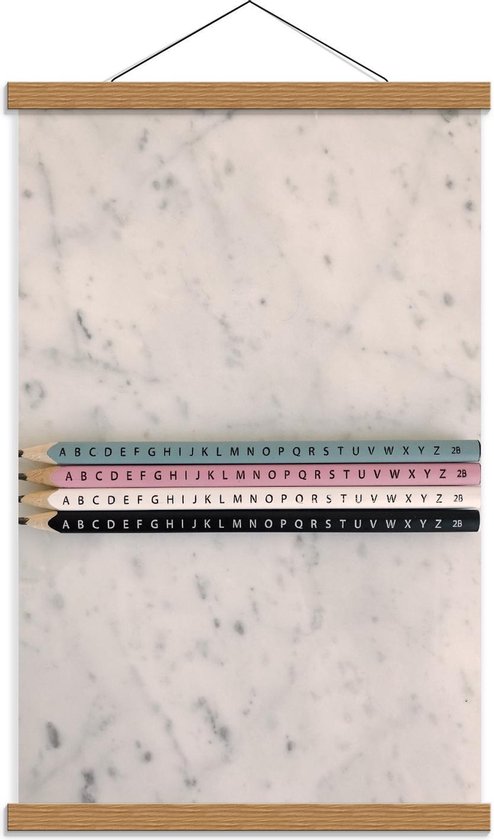 Schoolplaat – Gekleurde Potloden met Alfabet - 40x60cm Foto op Textielposter (Wanddecoratie op Schoolplaat)