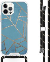 iMoshion Design hoesje met koord voor de iPhone 12, iPhone 12 Pro - Grafisch Koper - Blauw / Goud