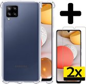 Hoesje Geschikt voor Samsung A42 Hoesje Shockproof Case Siliconen Met 2x Screenprotector - Hoes Geschikt voor Samsung Galaxy A42 Hoes Cover Siliconen - Transparant