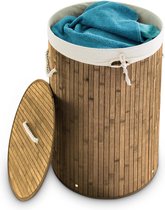 Relaxdays wasmand bamboe - wasbox met deksel - 70 liter - rond - 65 x 41 cm - Naturel