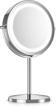 Cosmetische spiegel met LED-verlichting, 5x vergroting, staande make-upspiegel, verlicht, 360 ° draaibaar, in zilver