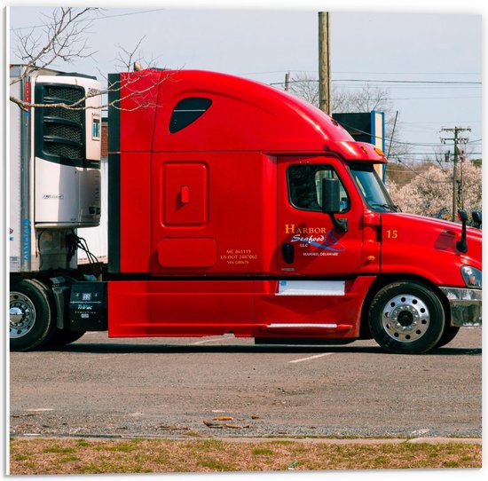 Forex - Rood/Witte Truck - 50x50cm Foto op Forex