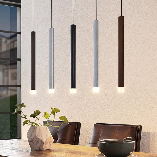 Lucande - Hanglampen- met dimmer - 5 lichts - aluminium, ijzer, acryl - H: 40 cm - zwart, alu, koffiebruin - Inclusief lichtbronnen