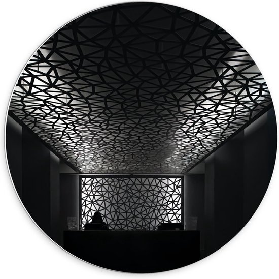 Forex Wandcirkel - Plafond met Patroon (Zwart/wit) - 70x70cm Foto op Wandcirkel (met ophangsysteem)