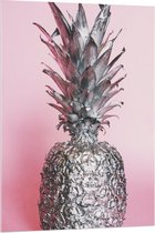 Acrylglas - Zilveren Ananas  met Roze Achtergrond - 80x120cm Foto op Acrylglas (Met Ophangsysteem)