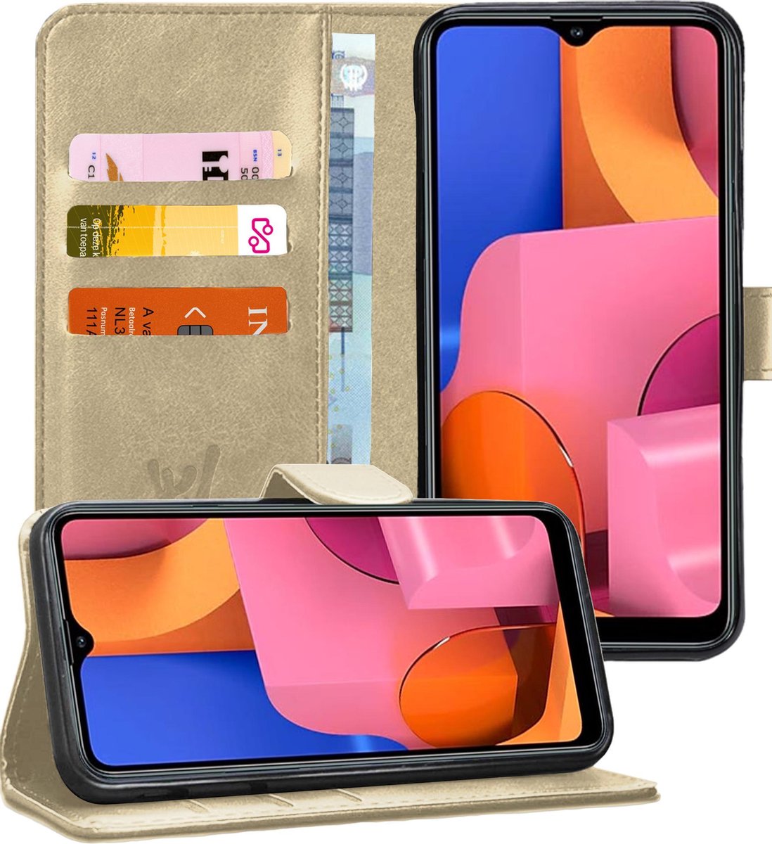 Hoesje geschikt voor Samsung Galaxy A20s - Book Case Kunstleer Pasjeshouder Goud
