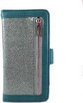 HEM hoes geschikt voor Apple iPhone 12 Mini - Magic Glitter Pure Turquoise - Leren Rits Portemonnee Telefoonhoesje