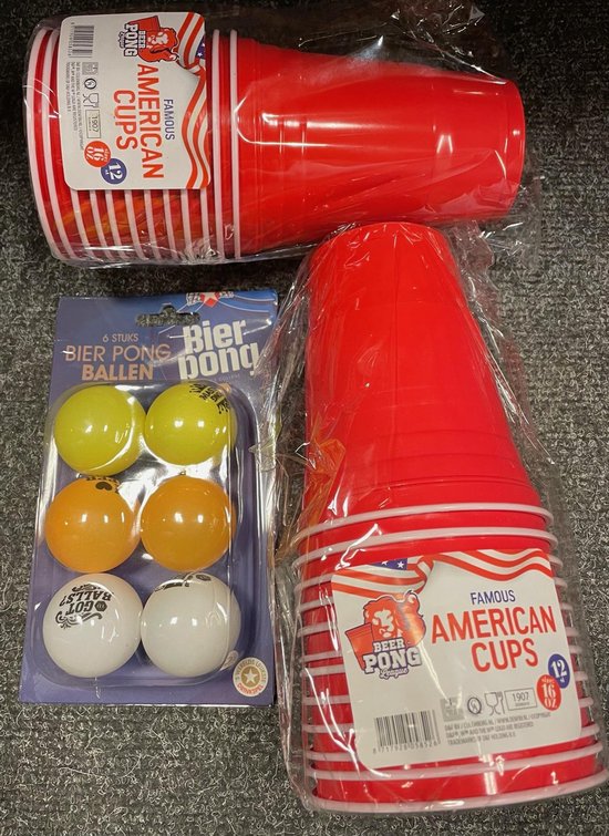 Thumbnail van een extra afbeelding van het spel American cups 24 stuks met 6 beerpong ballen