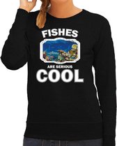 Dieren vissen sweater zwart dames - fishes are serious cool trui - cadeau sweater vis/ vissen liefhebber L