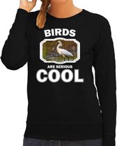 Dieren vogels sweater zwart dames - birds are serious cool trui - cadeau sweater lepelaar vogel/ vogels liefhebber M