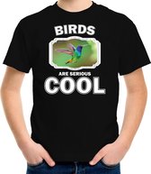 Dieren vogels t-shirt zwart kinderen - birds are serious cool shirt  jongens/ meisjes - cadeau shirt kolibrie vogel vliegend/ vogels liefhebber XL (158-164)