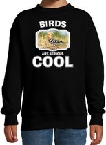 Dieren vogels sweater zwart kinderen - birds are serious cool trui jongens/ meisjes - cadeau hop vogel/ vogels liefhebber 5-6 jaar (110/116)