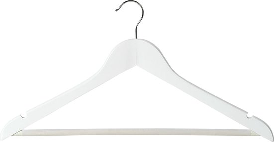 6x cintres Witte vêtements en bois 44 cm avec barre de pantalon