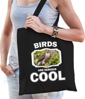 Dieren havik roofvogel  katoenen tasje volw + kind zwart - birds are cool boodschappentas/ gymtas / sporttas - cadeau vogels fan