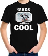 Dieren vogels t-shirt zwart kinderen - birds are serious cool shirt  jongens/ meisjes - cadeau shirt papegaaiduiker vogel/ vogels liefhebber XS (110-116)