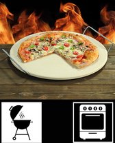 Grillmeister - Pizzasteen voor Bbq of Oven - Ø33 cm - Pizzasteen met handvat - Barbecue of in oven - Pizzaplaat - Pizza Stone Rond
