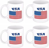 Set van 4x stuks drink mokken Amerikaanse/USA vlag 300 Ml