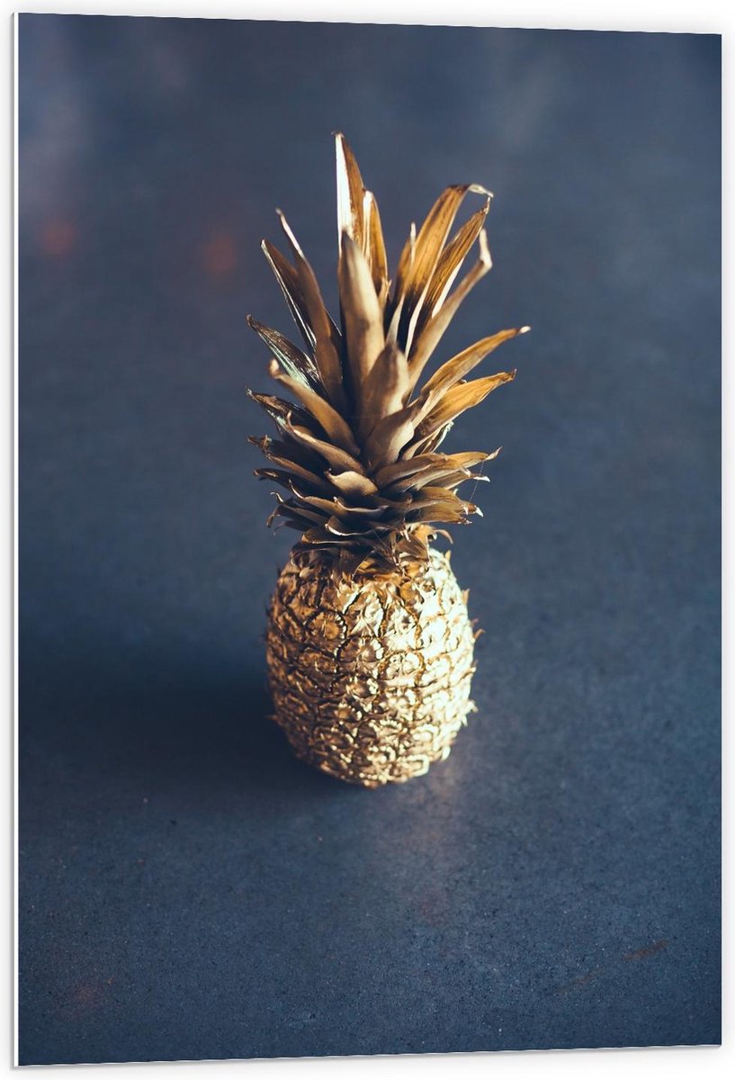 Forex - Miniatuurbeeldje van Gouden Ananas - 60x90cm Foto op Forex