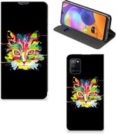 Smartphone Hoesje Geschikt voor Samsung Galaxy A31 Wallet Case Leuke Verjaardagscadeaus Cat Color