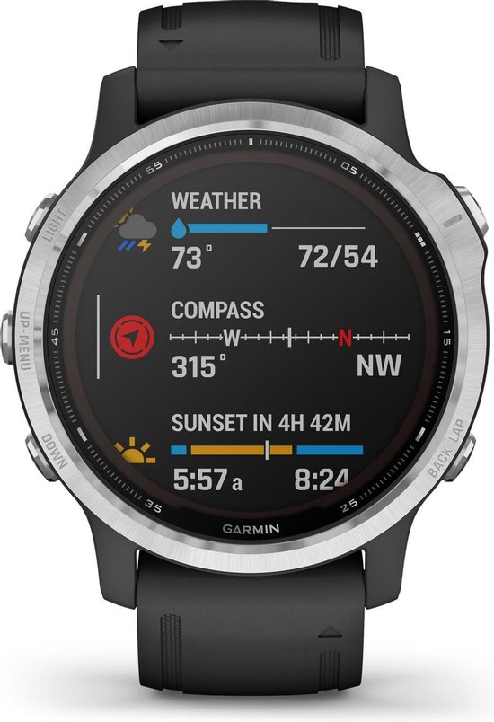 Garmin Fenix 6S Solar Multisport Smartwatch - Geavanceerde GPS Tracker - 10ATM Waterdicht - Zilver/Zwart - Garmin