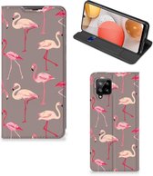 Stand Case Geschikt voor Samsung Galaxy A42 Hoesje met naam Flamingo
