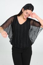 Cassis - Female - T-shirt met streepjes van zilverkleurig lurex  - Zwart