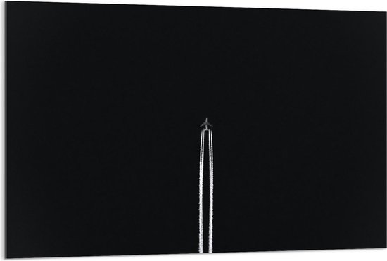 Acrylglas -  Vliegtuig in de Lucht (recht, zwart/wit) - 120x80cm Foto op Acrylglas (Wanddecoratie op Acrylglas)