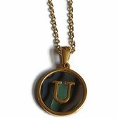 Aramat jewels -ketting-letter u- chirurgisch staal - schelp - goudkleurig-45cm - dames- rond