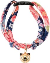 NECOICHI Japanse chirimen stof Hanabi Fireworks kattenhalsband marineblauw
