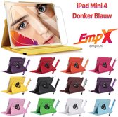 EmpX.nl Apple iPad Mini 4 360° Draaibaar tablethoes met Stylus Pen en Screen protector Donker Blauw Kunstleer | 360° Draaibaar Cover | Easy-click beschermhoes met gekleurde stylus pen en Scre