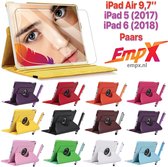 EmpX.nl Apple iPad Air 9,7''/iPad 5 (2017)/iPad 6 (2018) 360° Draaibaar tablethoes met Stylus Pen en Screen protector Paars Kunstleer | 360° Draaibaar Cover | Easy-click beschermhoes met gekl