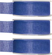 3x Hobby/decoratie kobaltblauwe organza sierlinten 2,5 cm/25 mm x 20 meter - Cadeaulint organzalint/ribbon - Striklint linten