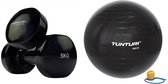 Tunturi - Fitness Set - Vinyl Dumbbell 2 x 5 kg  - Gymball Zwart 90 cm