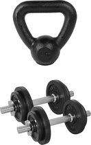 Tunturi - Fitness Set - Halterset 20 kg incl 2 Dumbbellstangen - Kettlebell 4 kg