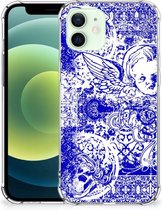 Shockproof Case iPhone 12 Mini Smartphone hoesje met doorzichtige rand Angel Skull Blue