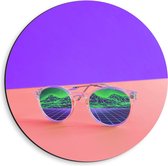 Dibond Wandcirkel - Zonnebril op Roze/Paarse Achtergrond - 40x40cm Foto op Aluminium Wandcirkel (met ophangsysteem)