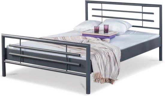 Bed Box Wonen - Lola metalen bed - Antraciet - 90x220 | bol.com