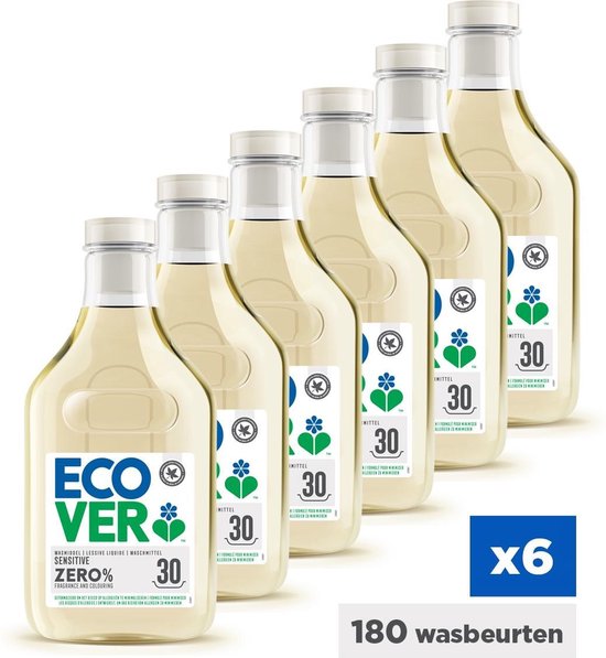 Ecover ZERO Vloeibaar Wasmiddel - Voordeelverpakking 6 x 1,5 l - 180 Wasbeurten