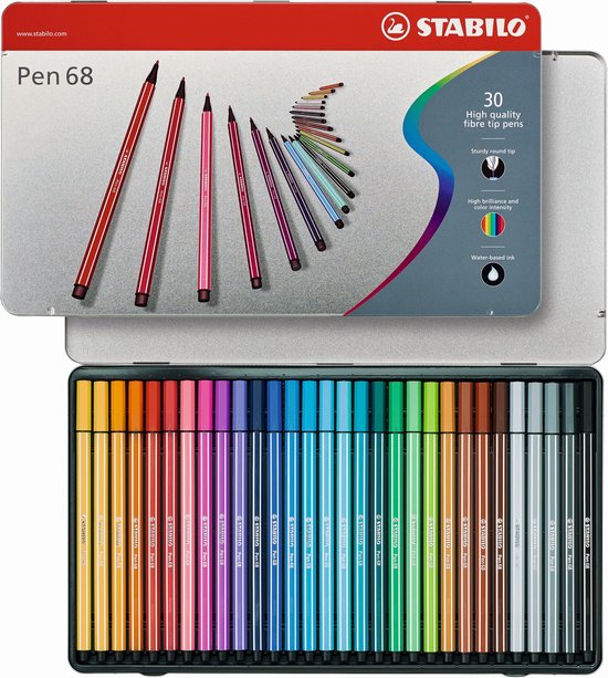 STABILO Pen 68 - Premium Viltstift - Metalen Etui - 30 Verschillende Kleuren