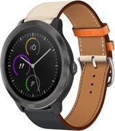 Leer Smartwatch bandje - Geschikt voor  Garmin Vivoactive 3 leren bandje - wit/donkerblauw - Horlogeband / Polsband / Armband