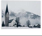 Forex - Kerkje met Sneeuw  - 40x30cm Foto op Forex