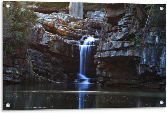 Tuinposter – Waterval van Stenen  - 90x60cm Foto op Tuinposter  (wanddecoratie voor buiten en binnen)