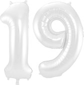 De Ballonnenkoning - Folieballon Cijfer 19 Wit Metallic Mat - 86 cm