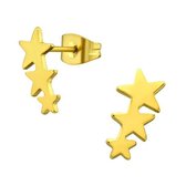 Aramat jewels ® - Oorstekers 3 sterren staal goudkleurig 13mm x 6mm dames