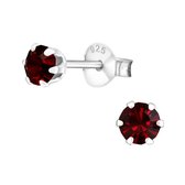 Aramat jewels ® - Kinder oorbellen rond kristal 925 zilver rood 4mm