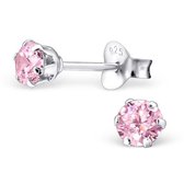 Aramat jewels ® - Kinder oorbellen rond zirkonia 925 zilver roze 4mm