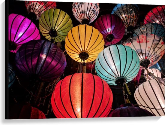 Canvas  - Gekleurde Lampionnen - 100x75cm Foto op Canvas Schilderij (Wanddecoratie op Canvas)