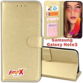 EmpX.nl Galaxy Note3 Goud Boekhoesje | Portemonnee Book Case voor Samsung Galaxy Note3 Goud | Flip Cover Hoesje | Met Multi Stand Functie | Kaarthouder Card Case Galaxy Note3 Goud | Beschermh